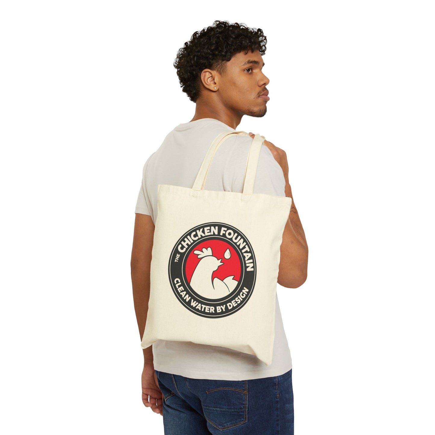 Chicken Fountain Cotton Tote Bag – “Clean Water By Design” Eco Market Tote