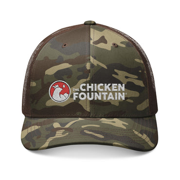 Camouflage Trucker Hat – Embroidered "The Chicken Fountain" Logo