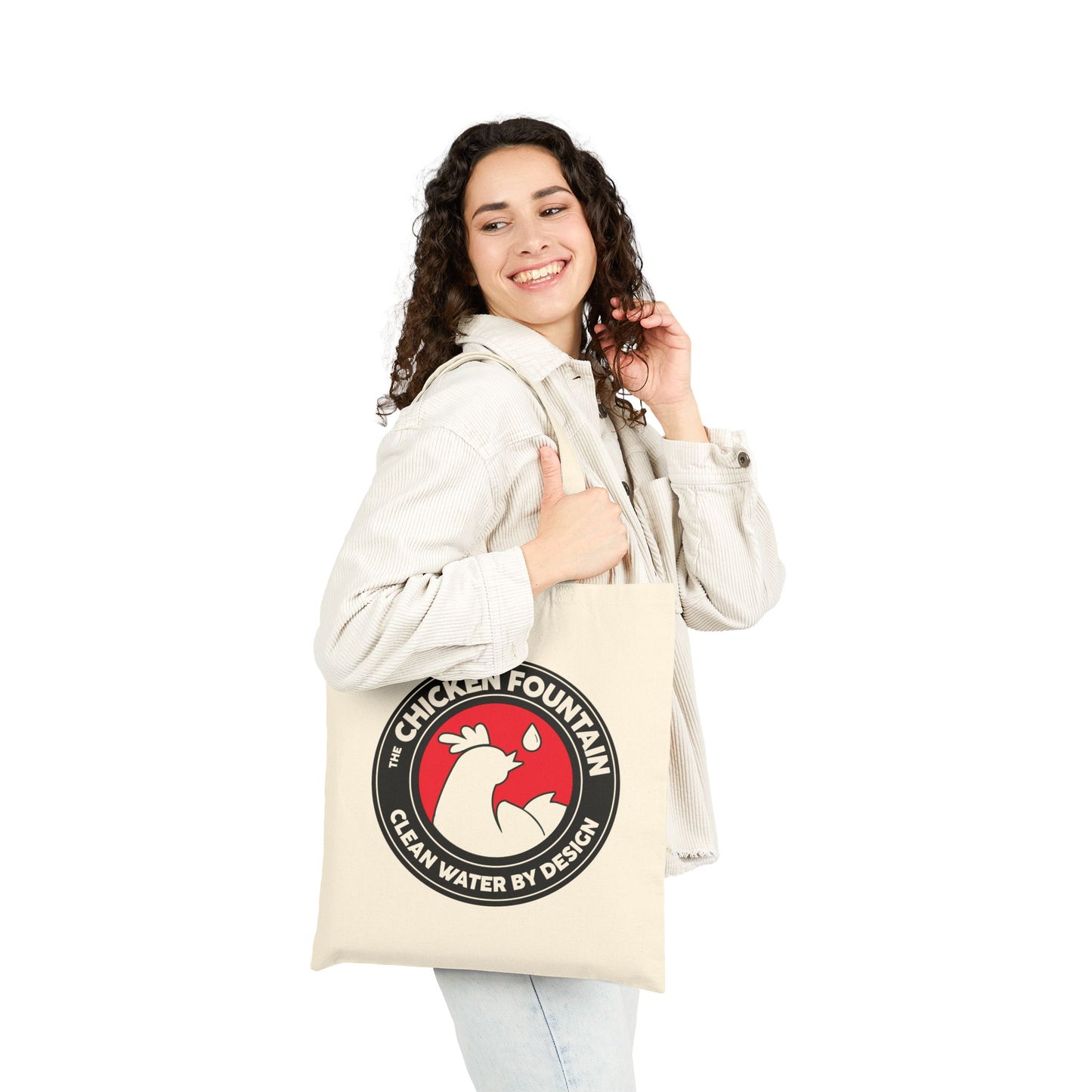 Chicken Fountain Cotton Tote Bag – “Clean Water By Design” Eco Market Tote