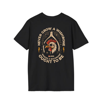 Never Grow A Wishbone Black Tee - The Chicken Fountain