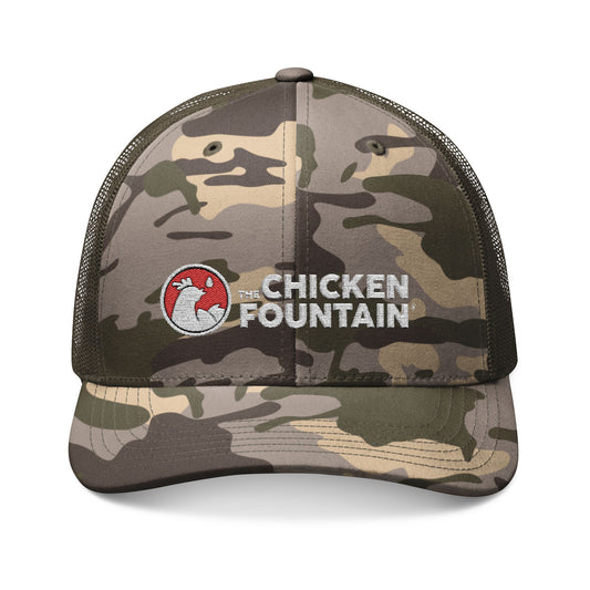 Camouflage Trucker Hat – Embroidered "The Chicken Fountain" Logo